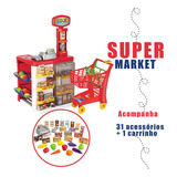 Mercadinho Infantil Completo Super Market C/ Carrinho Cor Vermelho