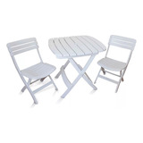 Mesa + 2 Cadeiras Plástica Dobravel Ripado Diamantina Branca