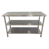 Mesa Bancada 1,40x0,60 2 Prateleiras 100% Inox