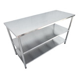 Mesa Bancada 140x40 Aço Inox 2 Bases Lanchonete Restaurante
