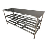 Mesa Bancada Inox 190x70x90 Duas Prateleiras Nortinox
