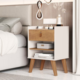 Mesa De Cabeceira Com Pés De Madeira E Gaveta 100% Mdf 