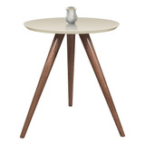 Mesa De Canto Cor Off White Com Vidro Tampo 40 Cm Alt 70 Cm