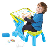Mesa De Desenho Infantil Atentu Lousa E Quadro Negro Com Banquinho Cor Azul