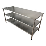 Mesa De Inox Com Prateleira Dupla Lisa De Formas 190x60x90cm