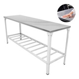 Mesa De Serviço Tampo Inox 190x55 Prateleira Grade Em Epóxi