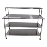 Mesa Industrial Cozinha Inox 1,40x0,60 2prat + Prat Acoplada