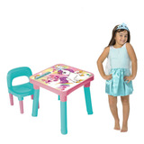 Mesa Infantil Didática Unicórnio +fantasia Princesa Rapunzel