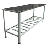 Mesa Inox De Serviço Industrial Aço 1,90x70 Com Prateleira