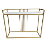 Mesa Lateral De Ferro Dourado E Mármore Modelo Luxo 1,00x35
