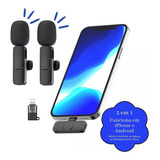 Microfone Lapela Celular Duplo Profissional Samsung iPhone Cor Duplo Usb Tipo C / Lightning