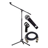 Microfone Profissional Sm58 + Pedestal C/cachimbo + Cabo Xlr