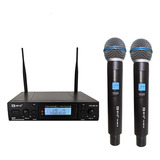 Microfone Sem Fio Duplo Byz 10d-mb-59 Profissional Uhf Pra Igreja Com Mala Cor Preto