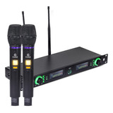 Microfone Sem Fio Duplo Profissional Uhf Com Base Receptora
