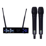 Microfone Sem Fio Dylan Qs-5 Duplo Mão 2 X 150 Canais Uhf Cor Preto