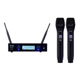 Microfone Sem Fio Uhf Duplo Dylan Dw 902 Power 200 Canais Cor Preto