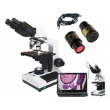 Microscópio Biológico Binocular Com Câmera Digital 1600x Led