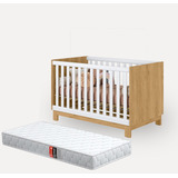 Mini Berço Cama Montessoriano Infantil Para Quarto De Bebê Menina E Menino Com Grade De Proteção Removível E Colchão Cor Freijó Branco