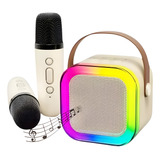 Mini Caixinha De Som Karaokê Com 2 Microfones Bluetooth Usb
