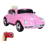 Mini Carro Elétrico Infantil Volkswagen Beetle Rosa 6v