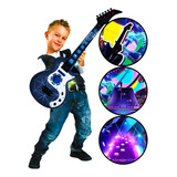 Mini Guitarra Infantil Mini Violão Infantil Com Led Musical Cor Azul