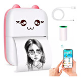 Mini Impressora Térmica Portátil Bluetooth Gatinho Sem Fio Rosa