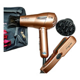 Mini Secador De Cabelo Pequeno Dobrável Viagem + Prancha Cerâmica Bivolt