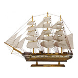 Miniatura Barco Navio Veleiro Casco Madeira Canhões 61x11x78