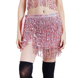 Minivestido De Lantejoulas Borla Franja Saia Dança Do Ventre