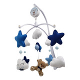 Móbile Musical Berço Urso Ursinho Azul Balões Personalizado