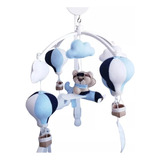 Móbile Musical Urso Aviador Balões Berço Bebe Azul