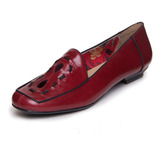 Mocassim Feminino Em Couro Vermelho Amora - 7220
