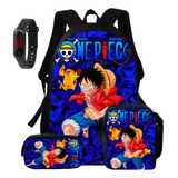 Mochila Anime One Piece Combo Lancheira+estojo+relogio