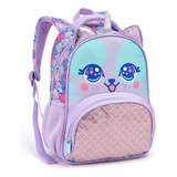 Mochila Costas Creche Gatinha Panda Pré Escola Infantil Cor Roxo