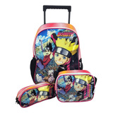 Mochila De Rodinha Luxcel Boruto Lancheira E Estojo Luxcel