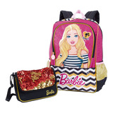 Mochila Escolar Barbie 19z Bolsa Paetê Sestini Grande Costas Cor Violeta Desenho Do Tecido Barbie Bolsa Paetê