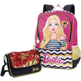 Mochila Escolar Barbie 19z Bolsa Paetê Sestini Grande Costas