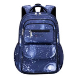 Mochila Escolar Bolsa Grande Espaço Fichario Cor Azul - Branco Desenho Do Tecido Liso