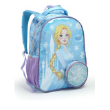 Mochila Escolar Infantil Menina Princesas Cor Azul-celeste Desenho Do Tecido Frozen