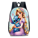 Mochila Escolar Infantil Stitch E Princesa Rapunzel