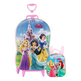 Mochila Escolar Lancheira Castelo Princesas Disney 3d Maxtoy Cor Azul