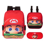 Mochila Escolar Menino Com Lancheira Infantil Super Mario