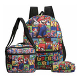 Mochila Escolar Super Mario Bross Costa Kit Lancheira Estojo