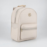 Mochila Feminina Média Reforçada Modelo Único Moda Premium Cor Bege Desenho Do Tecido Bordada