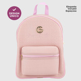 Mochila Feminina Média Reforçada Modelo Único Moda Premium Cor Rosa Desenho Do Tecido Bordada