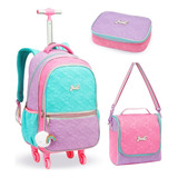 Mochila Rodinha Escolar Denlex Lancheira Estojo Matelasse 360° Cor Cor Cores Desenho Do Tecido Colorida