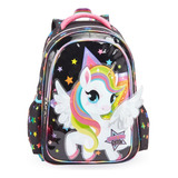 Mochila Unicórnio Infantil Feminina De Costas Dl0340 Grande Cor Preto