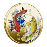 Moeda Carpa Koi Feng Shui Chinês Dourada Case Acrílico