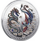 Moeda Fênix Dragão Chinês Decorativa Prateada Case Acrílico