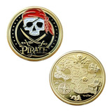 Moeda Pirata Mapa Do Tesouro Navio Caveira Skull Decorativa